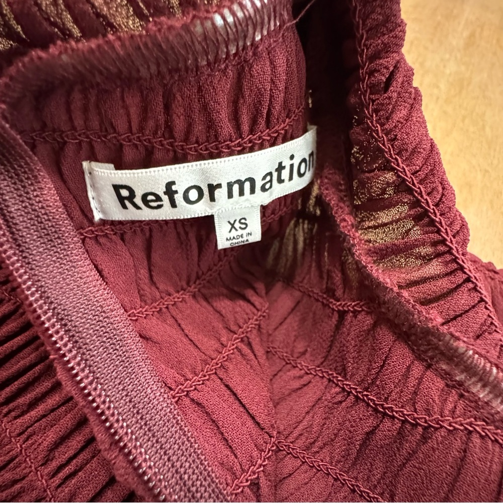 Reformation Dress Long Sleeve Mock Neck Pleated Shift Burgundy XS - Picture 14 of 16